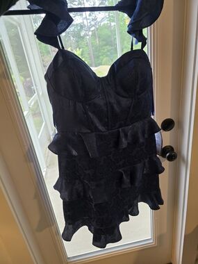 Macy's Navy Ruffled Dress with Tag